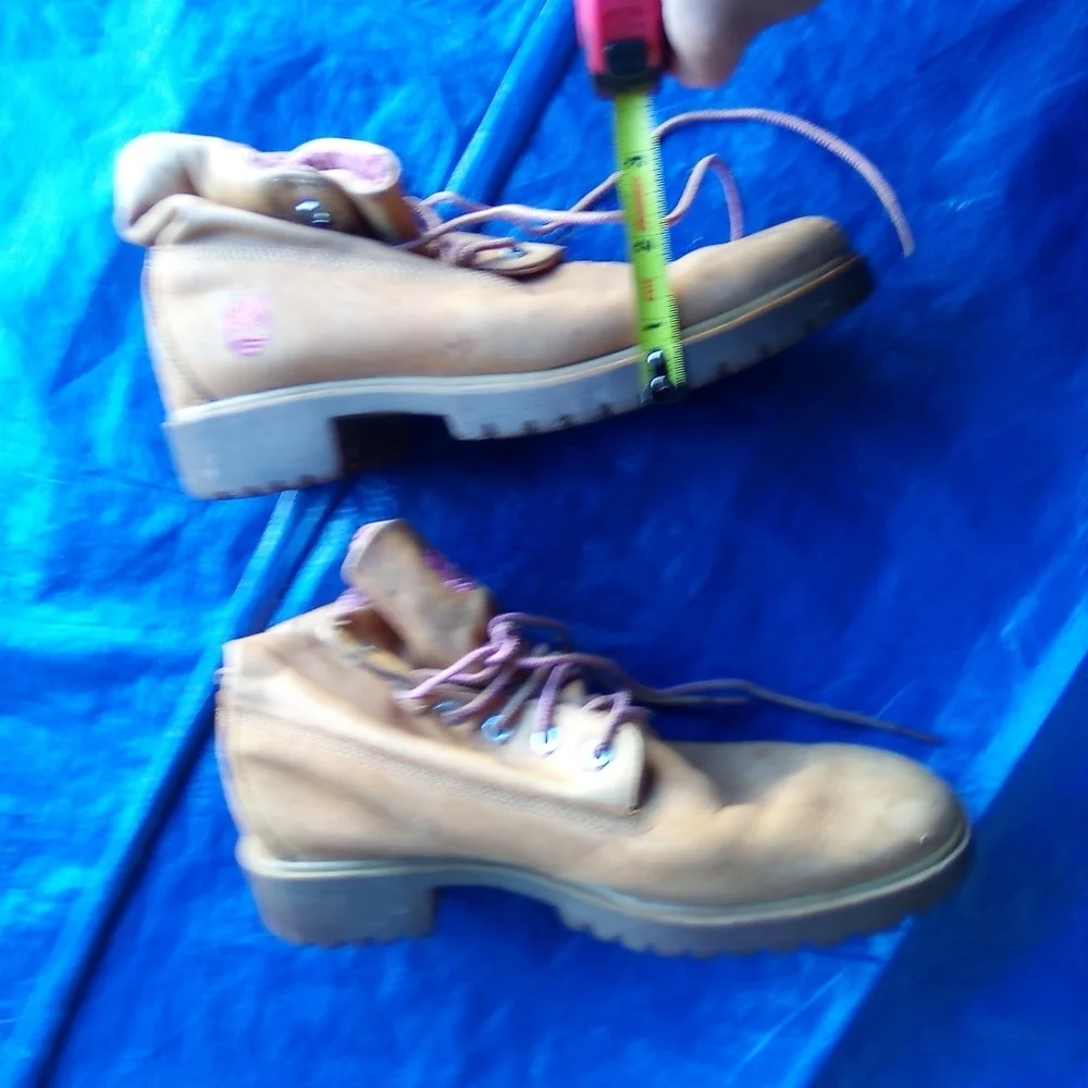 Timberlands Tan Boots with Pink Accents